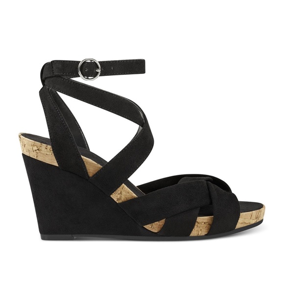 🖤Aerosoles Phoenix Black Suede/Cork Ankle Strappy Wedge with Heel Rest Comfort - Picture 8 of 8